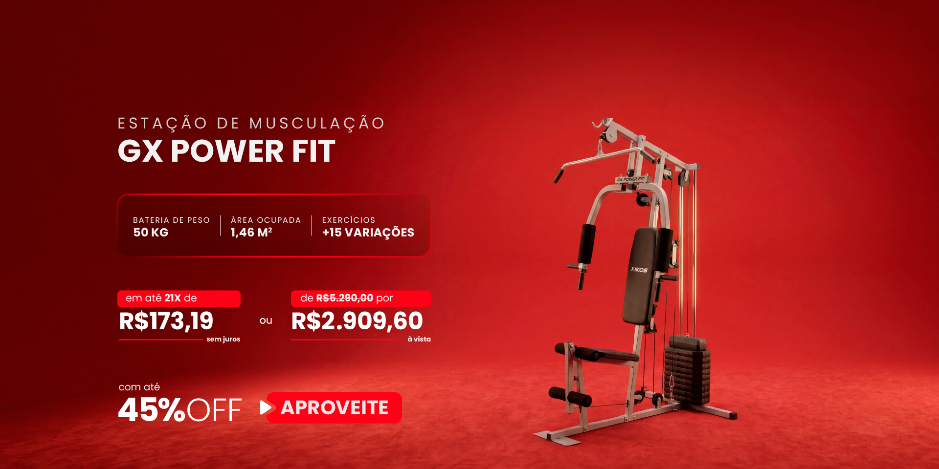 Estação de Musculação Kikos GX Power Fit com 42% de desconto à vista ou em até 21 vezes sem juros