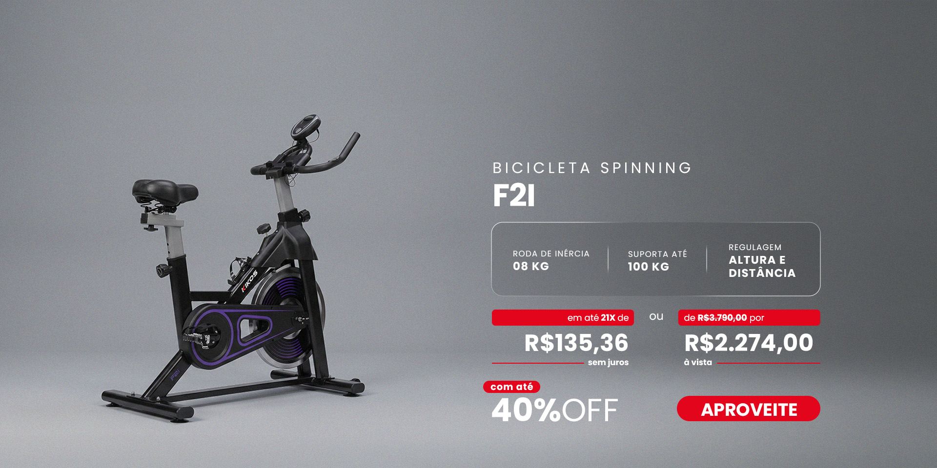 Bicicleta Spinning KIKOS F2I com 40% com desconto à vista ou até 21 vezes sem juros
