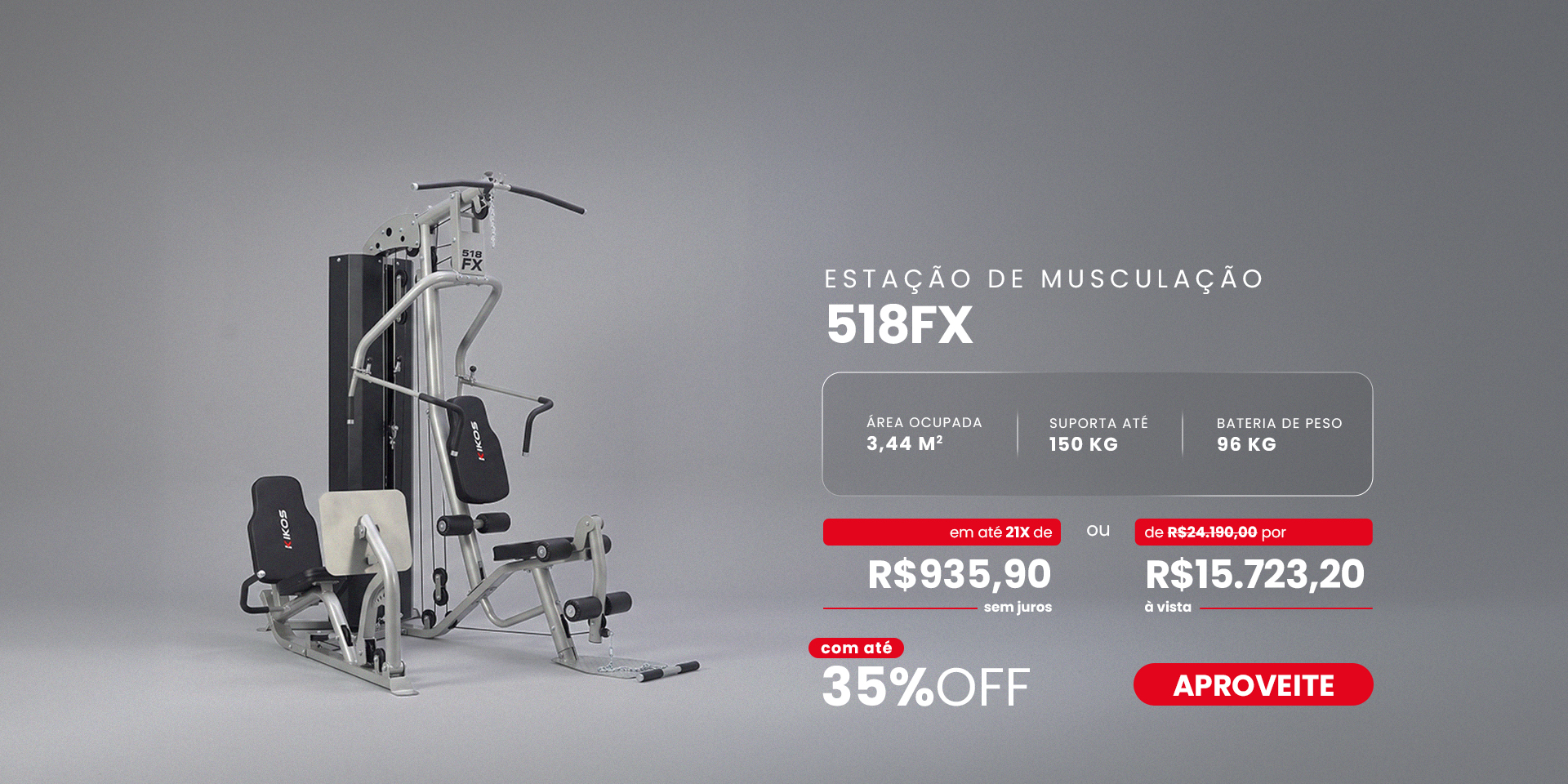 Estação de Musculação KIKOS 518FX com 35% de desconto à vista ou em até 21 vezes sem juros