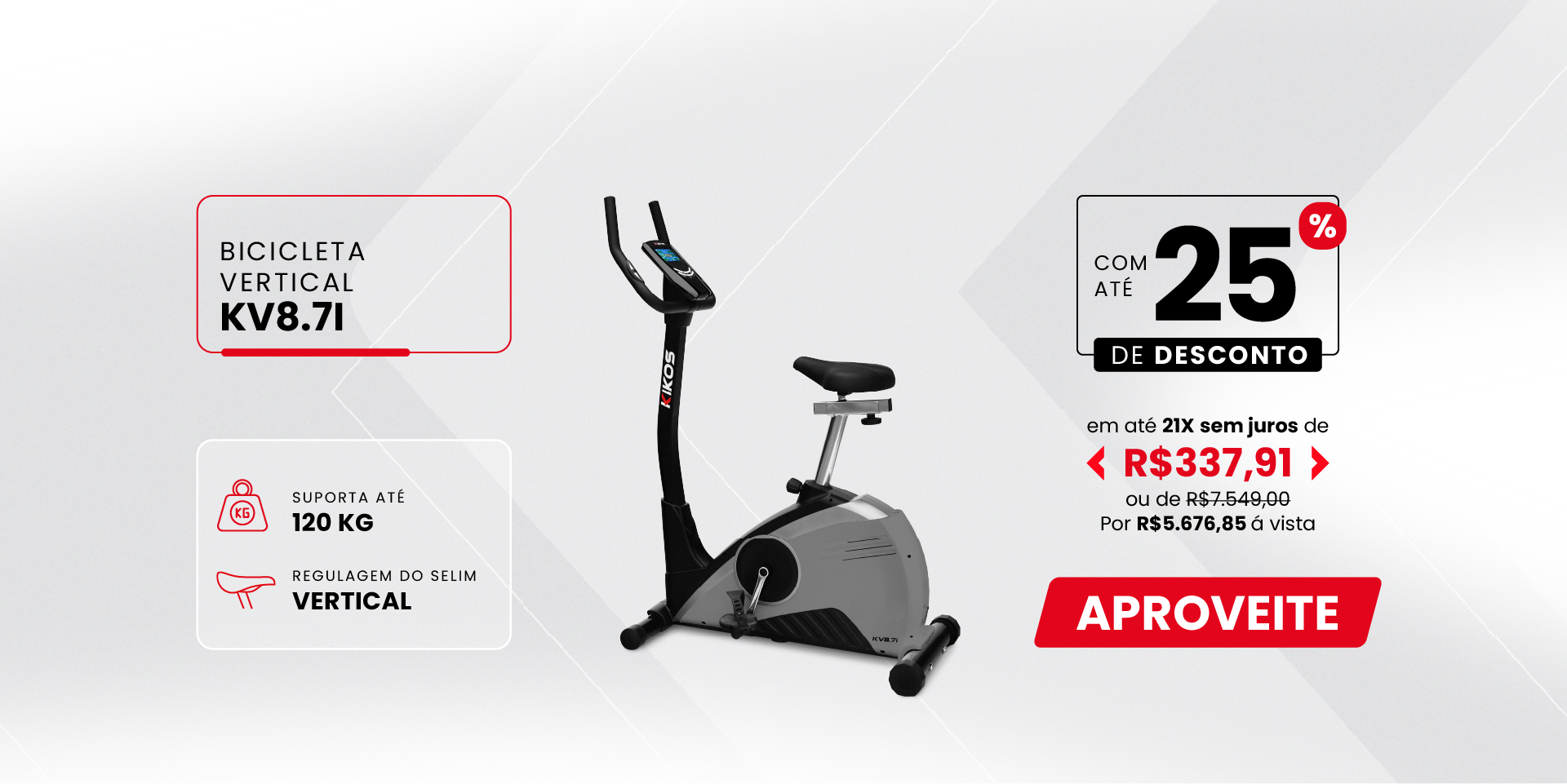 Bicicleta Ergométrica Vertical Kikos KV8.7i com 25% de desconto à vista ou em até 21 vezes sem juros