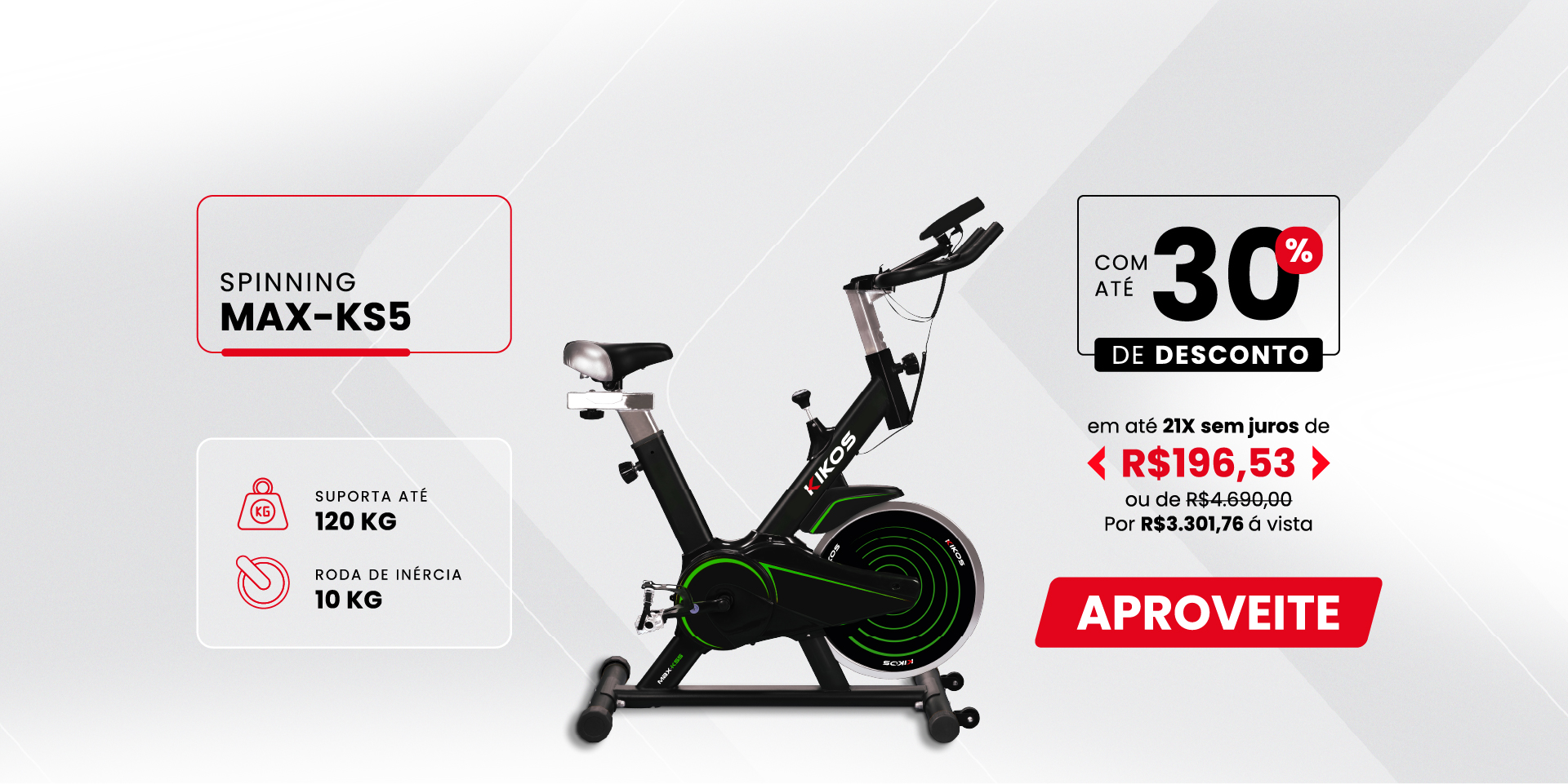 Bicicleta Spinning Kikos Max-KS5 com 30% de descontos à vista ou em até 21 vezes sem juros