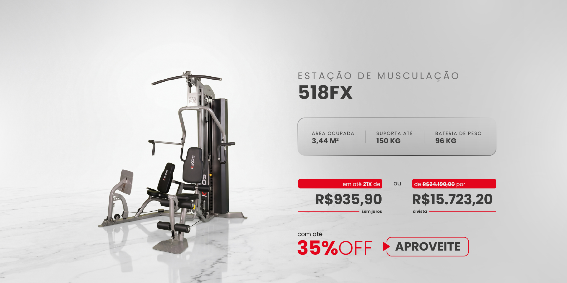 Estação de Musculação Kikos com 35% de desconto à vista ou em até 21 vezes sem juros