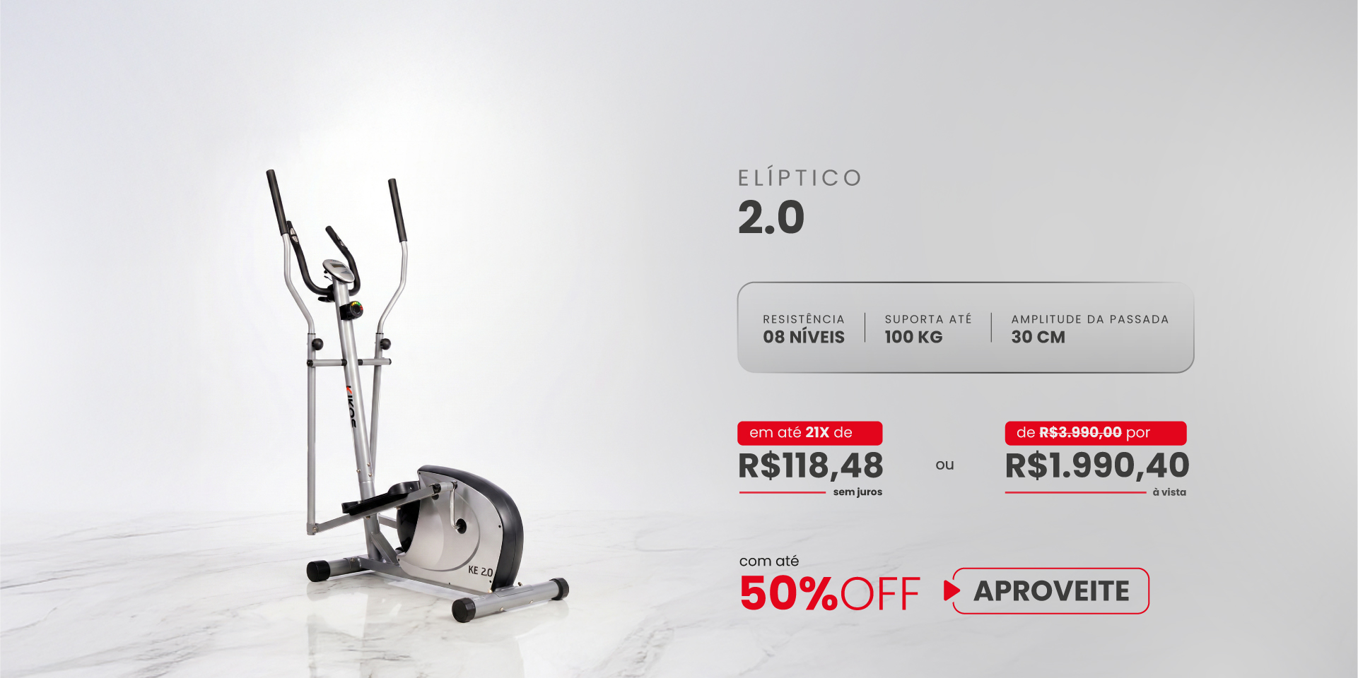 Elíptico Kikos 2.0 com 50% de desconto à vista ou em até 21 vezes sem juros