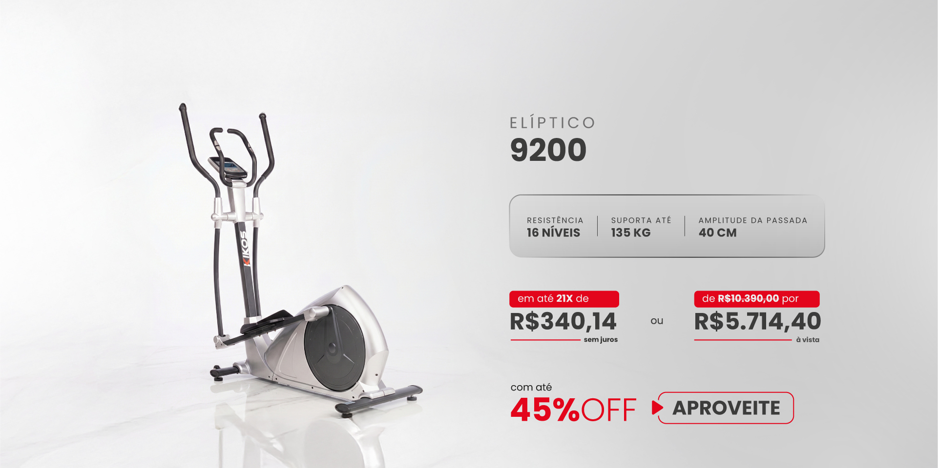Elíptico Kikos 9200 com 45% de desconto à vista ou em até 21 vezes sem juros