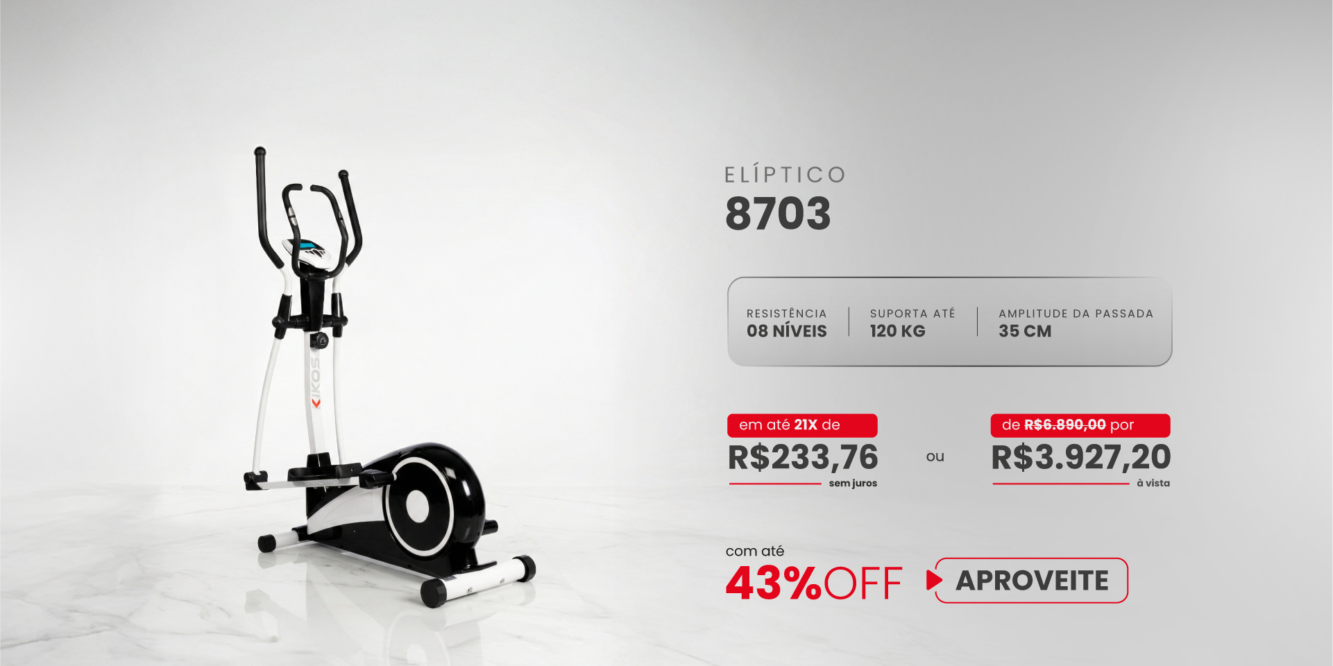 Elíptico Kikos 8703 Magnético com 43% de desconto à vista ou em até 21 vezes sem juros