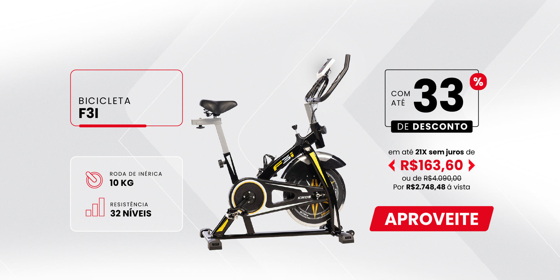 Bicicleta Spinning Kikos F3i com 33% de desconto à vista ou em até 21 vezes sem juros