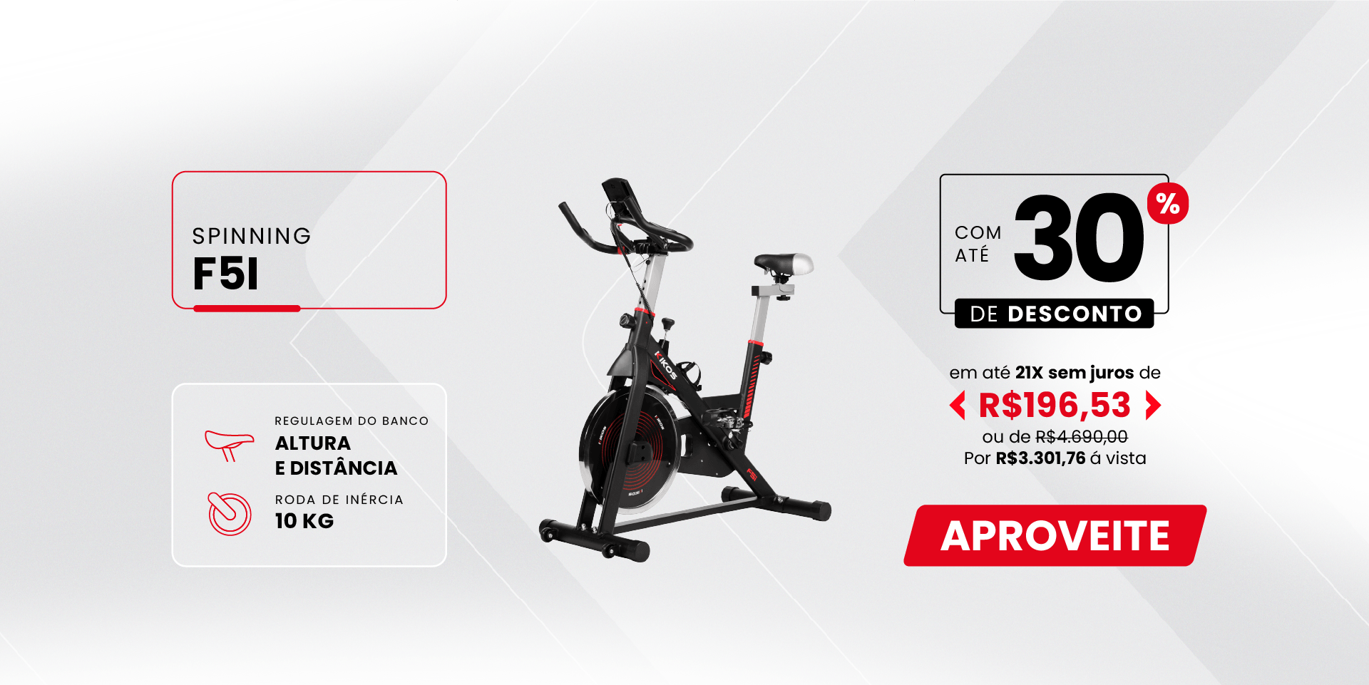 Bicicleta Spinning Kikos F5i com 30% de desconto à vista ou em até 21 vezes sem juros