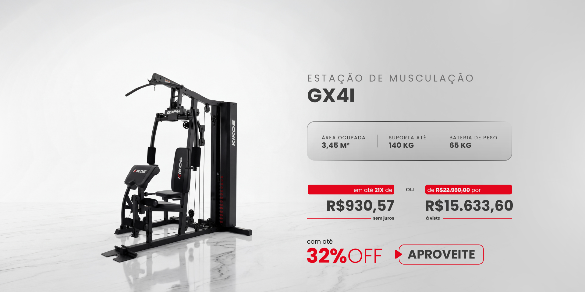 Estação de Musculação Kikos GX4i com 32% de desconto à vista ou em até 21 vezes sem juros