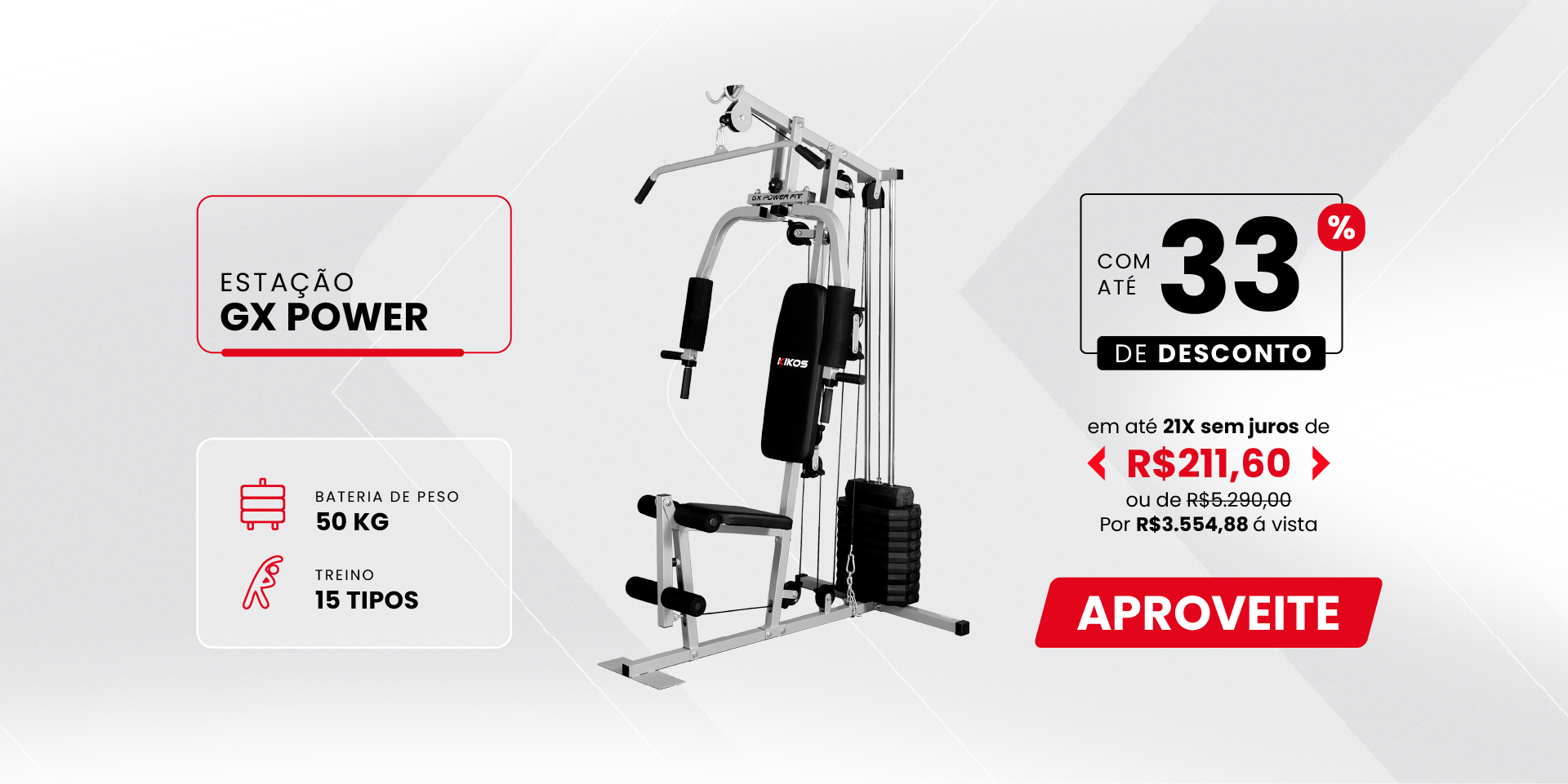 Estação de Musculação Kikos GX POWER FIT com 33% de desconto à vista ou em até 21 vezes sem juros