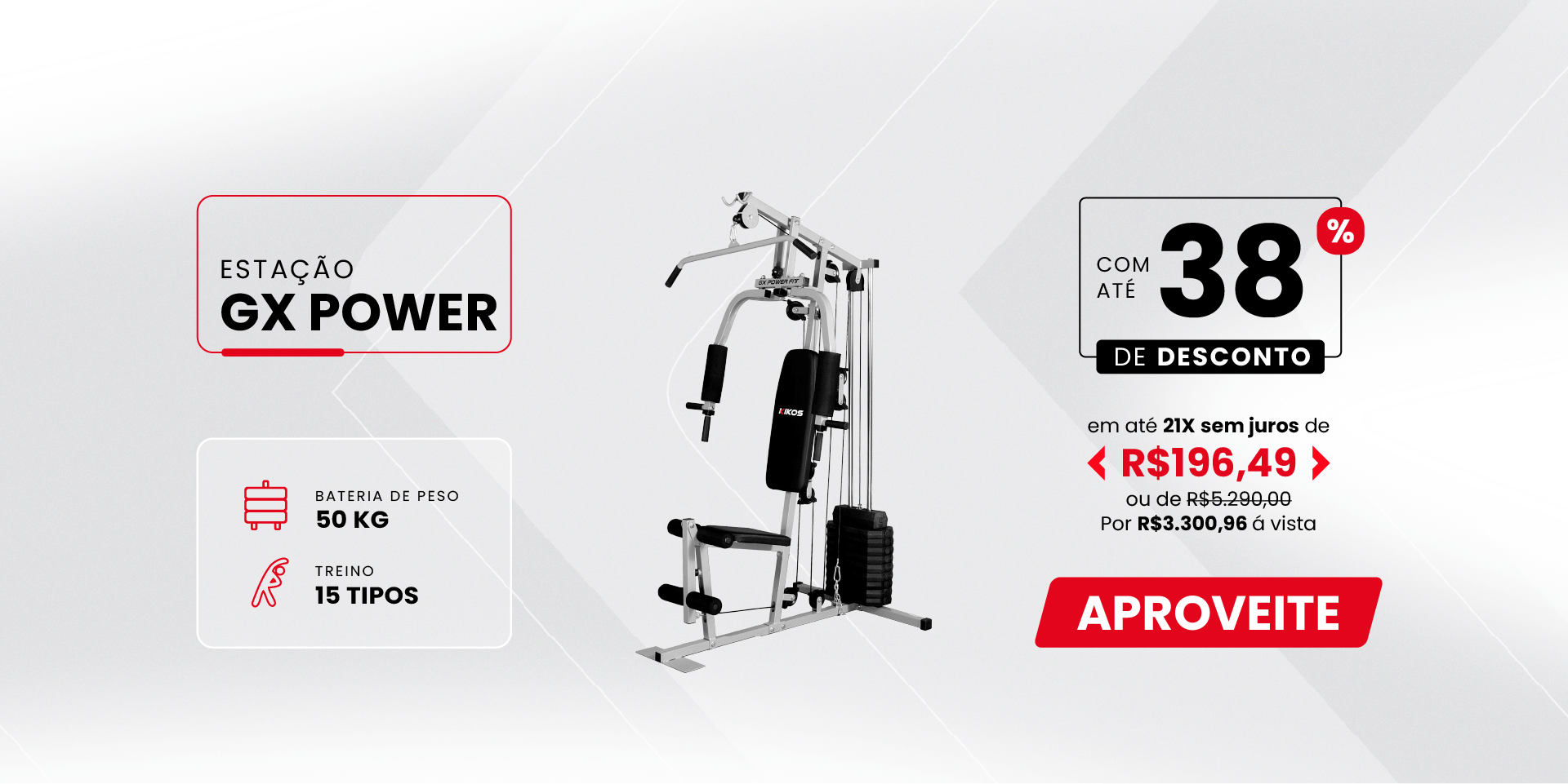 Estação de Musculação Kikos GX Power Fit com 38% de desconto à vista ou ema até 21 vezes sem juros