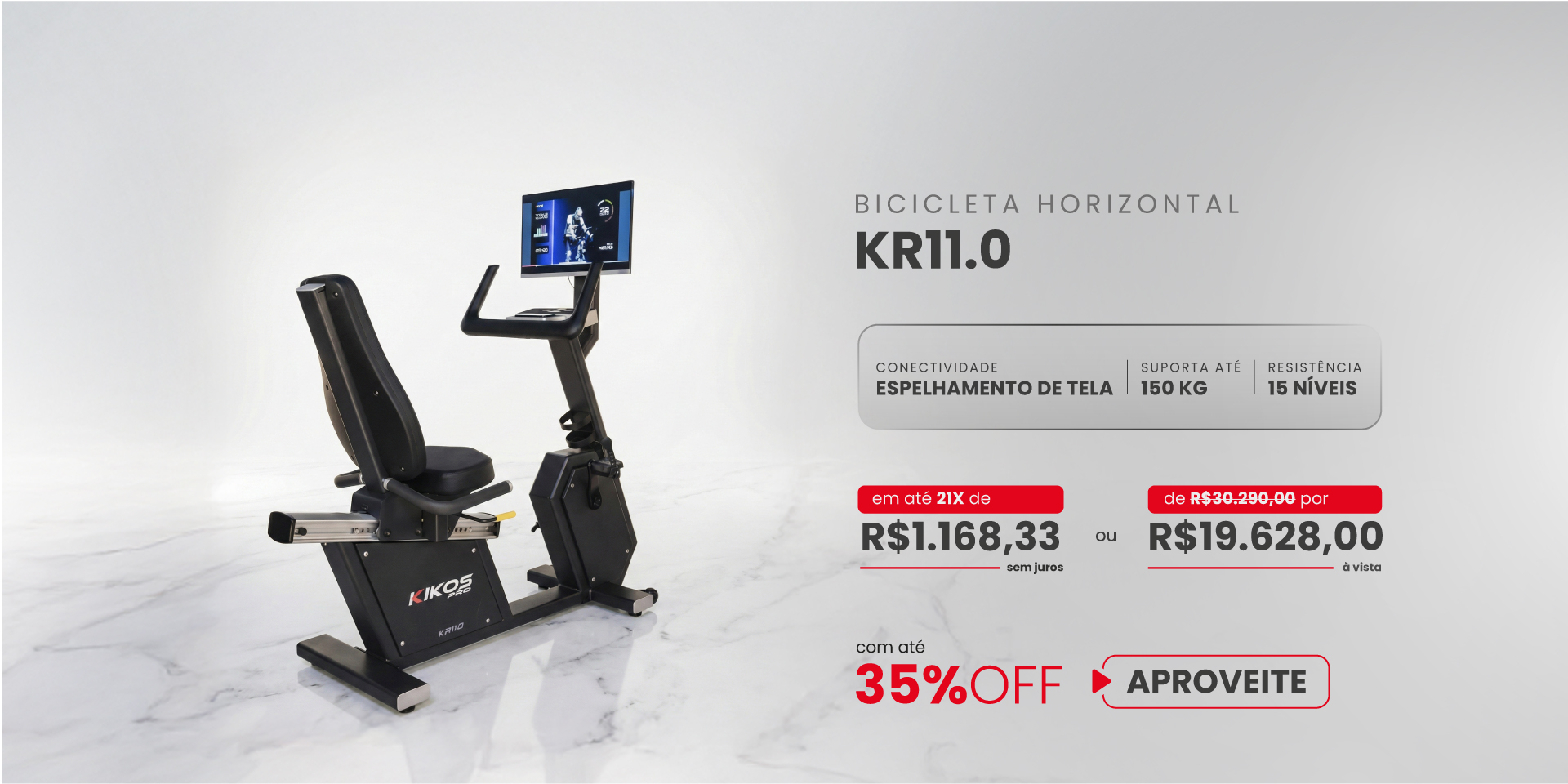  Bicicleta Ergométrica KR11 com 35% de desconto à vista ou em até 21 vezes sem juros