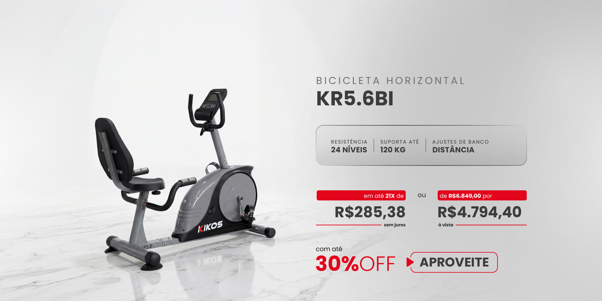 Bicicleta Horizontal Kikos KR5.6Bi com 30% de desconto à vista ou em até 21 vezes sem juros