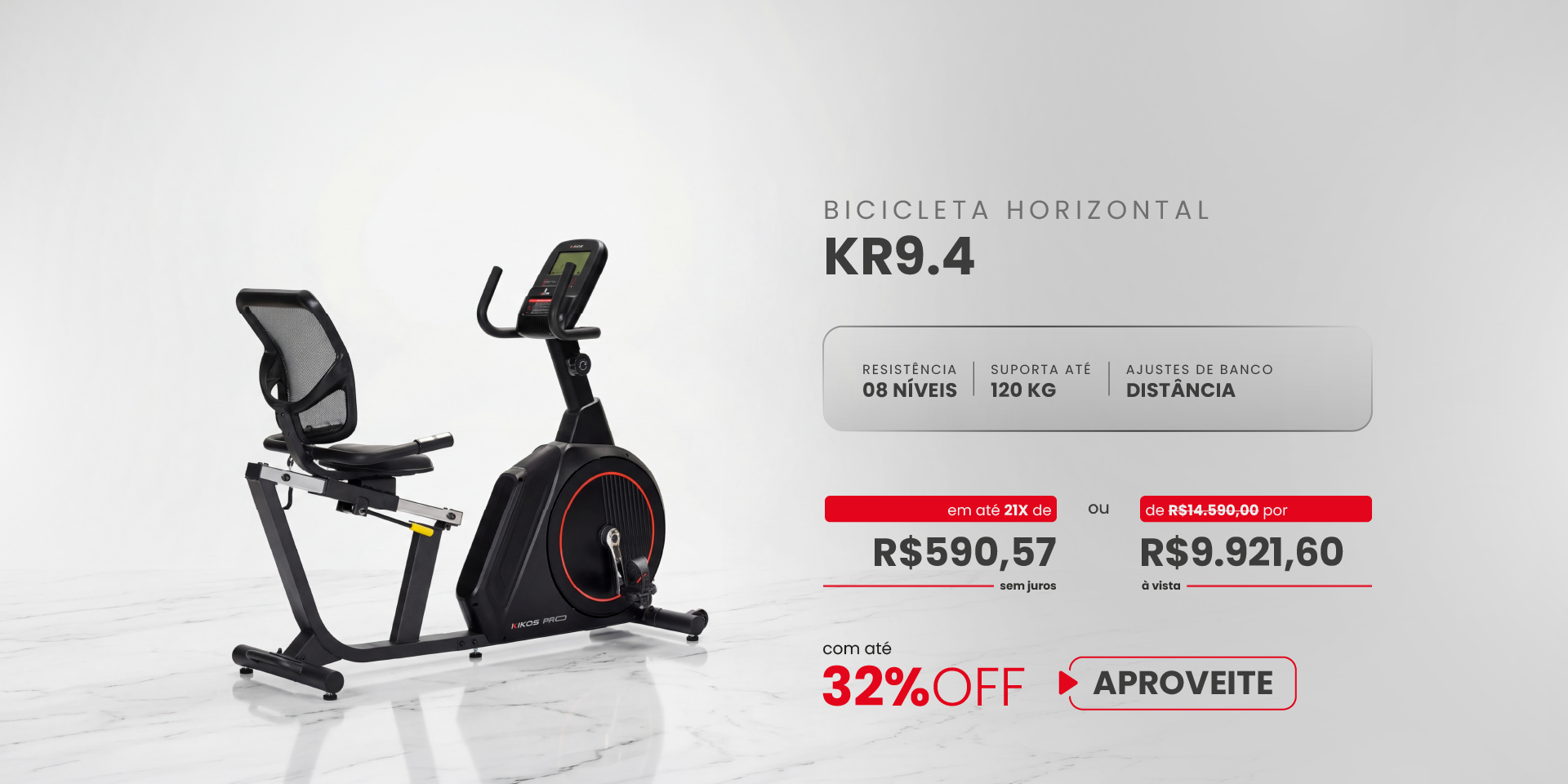 Bicicleta Horizotnal Kikos KR9.4 com 32% de desconto à vista ou em até 21 vezes sem juros