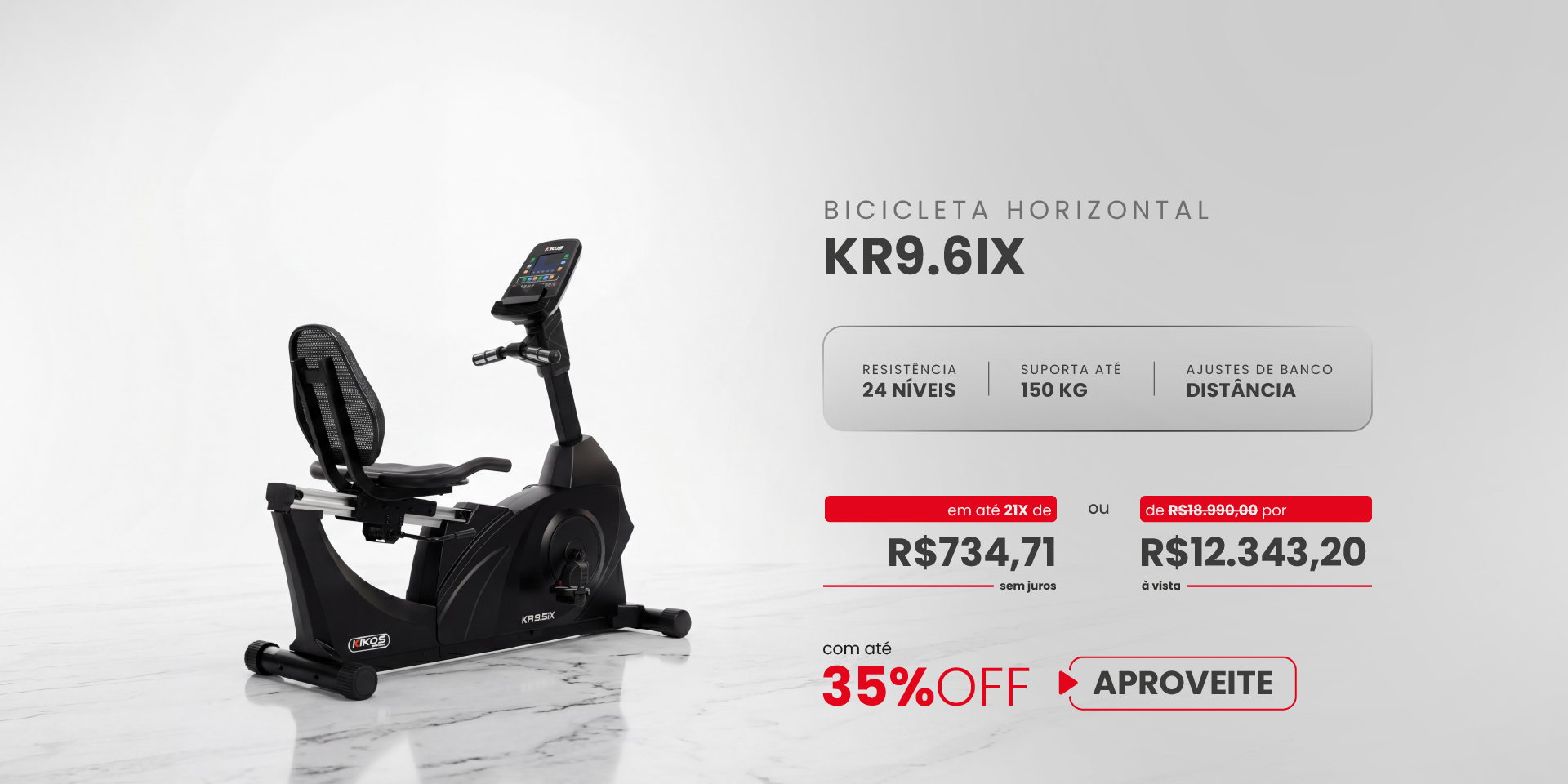 Bicicleta Horizontal Kikos KR9.6ix com 35% de desconto à vista ou em até  21 vezes se juros