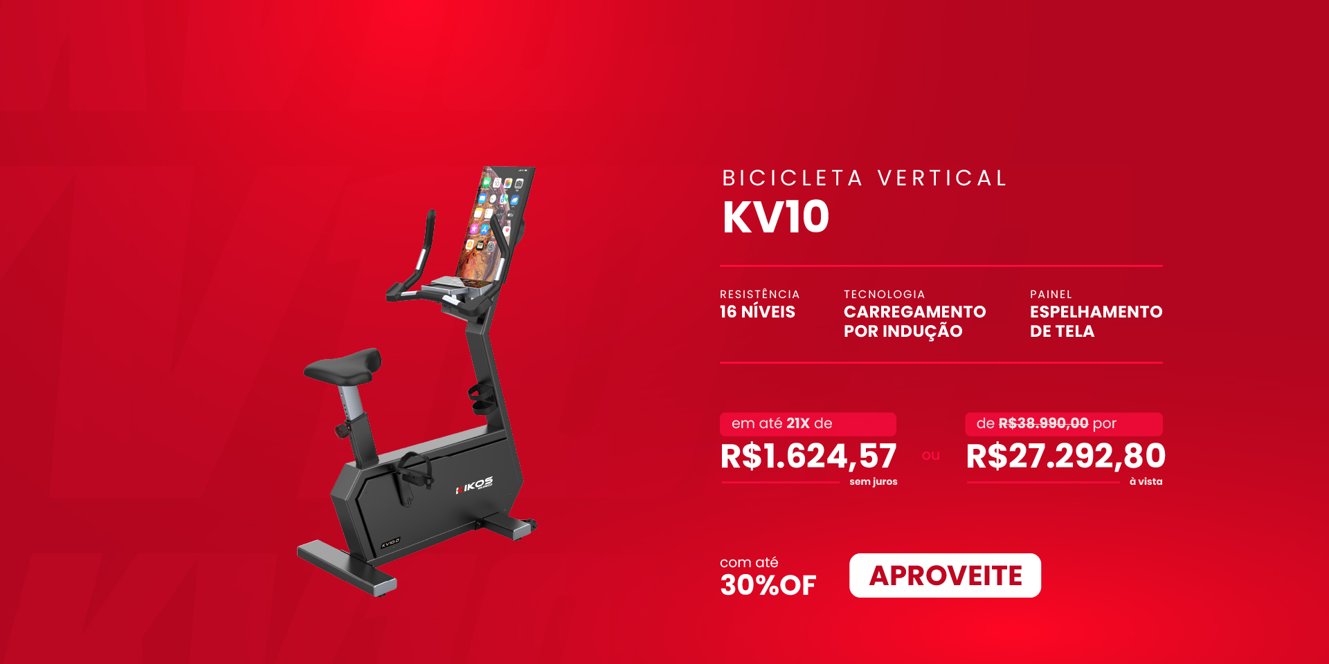Bicicleta Vertical Kikos KV10 com 30% de desconto à vista ou em até 21 vezes sem juros