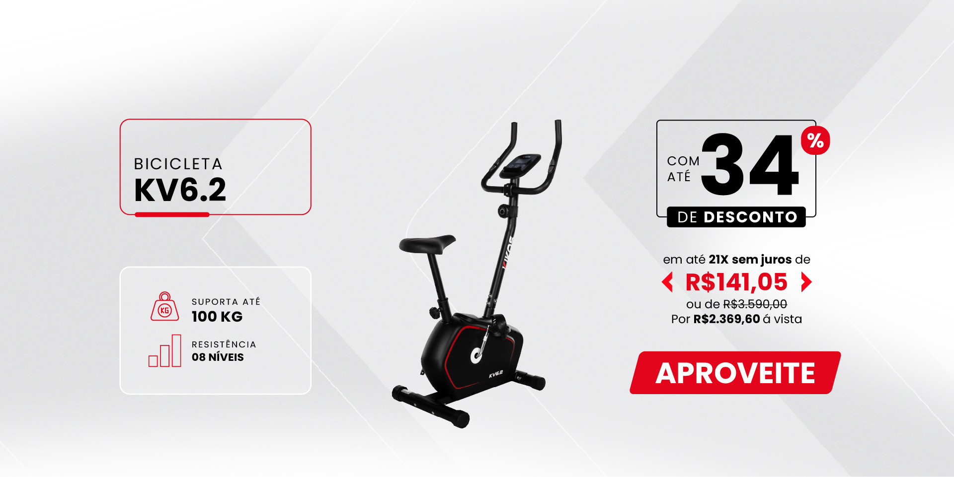 Bicicleta Ergométrica Vertical KV6.2 com 34% de desconto à vista ou em até 21 vezes sem juros