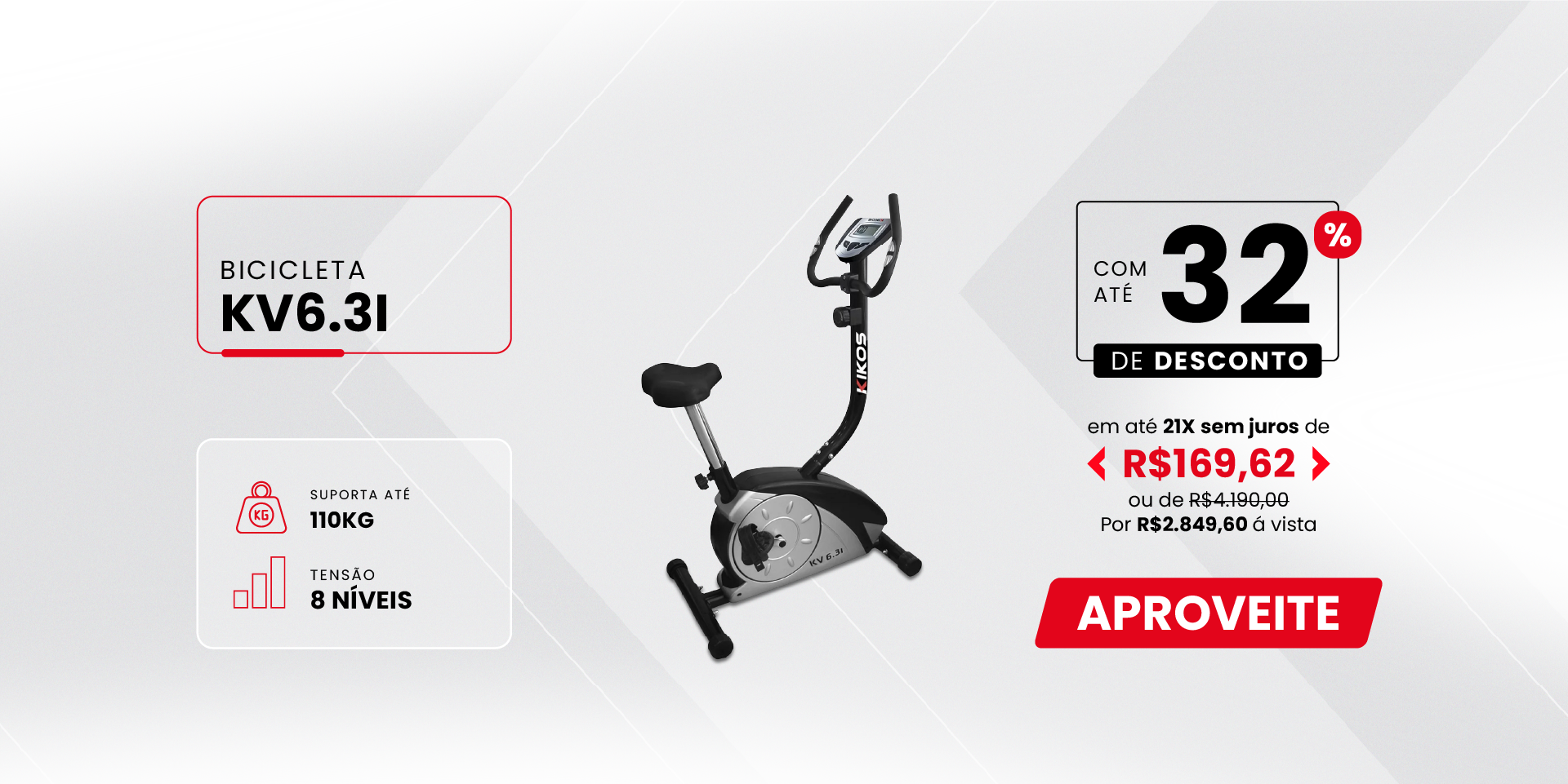 Bicicleta Ergométrica Kikos KV6.3I com 32% de desconto à vista ou em até 21 vezes sem juros