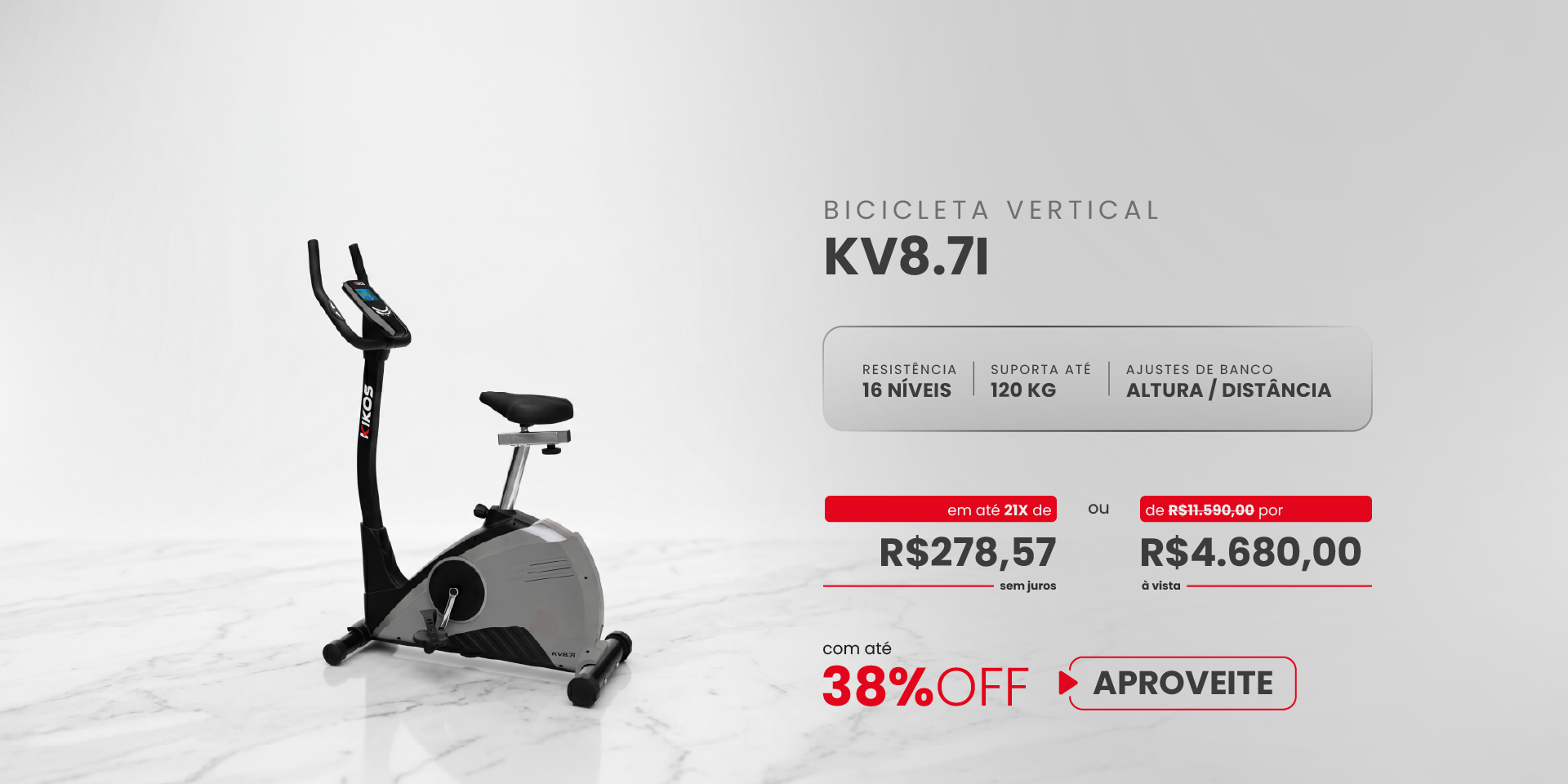 Bicicleta Vertical Kikos KV8.7i com 38% de desconto à vista ou em até 21 vezes sem juros
