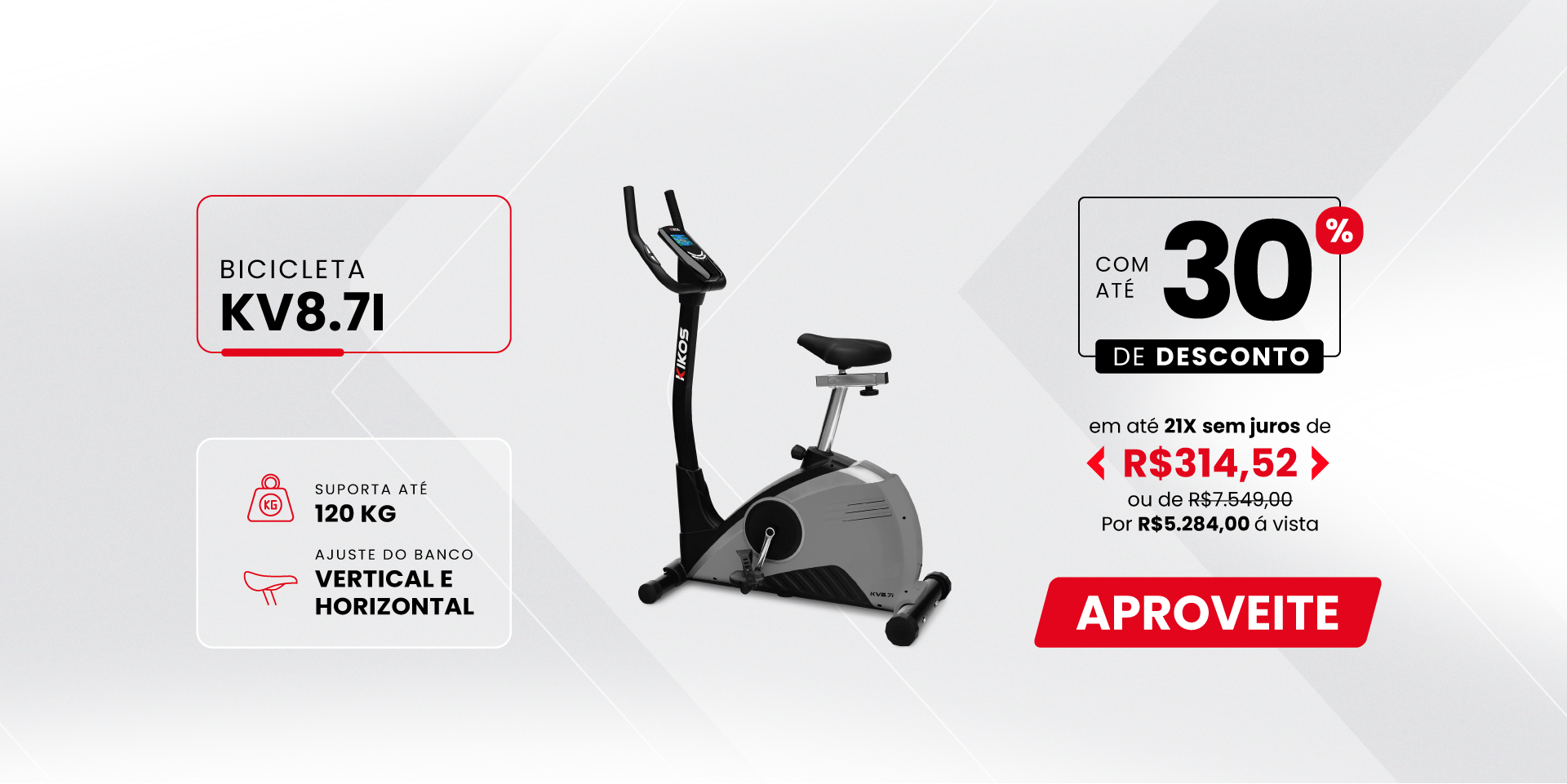 Bicicleta Vertical KIKOS KV8.7i com 30% de desconto à vista ou em até 21 vezes sem juros
