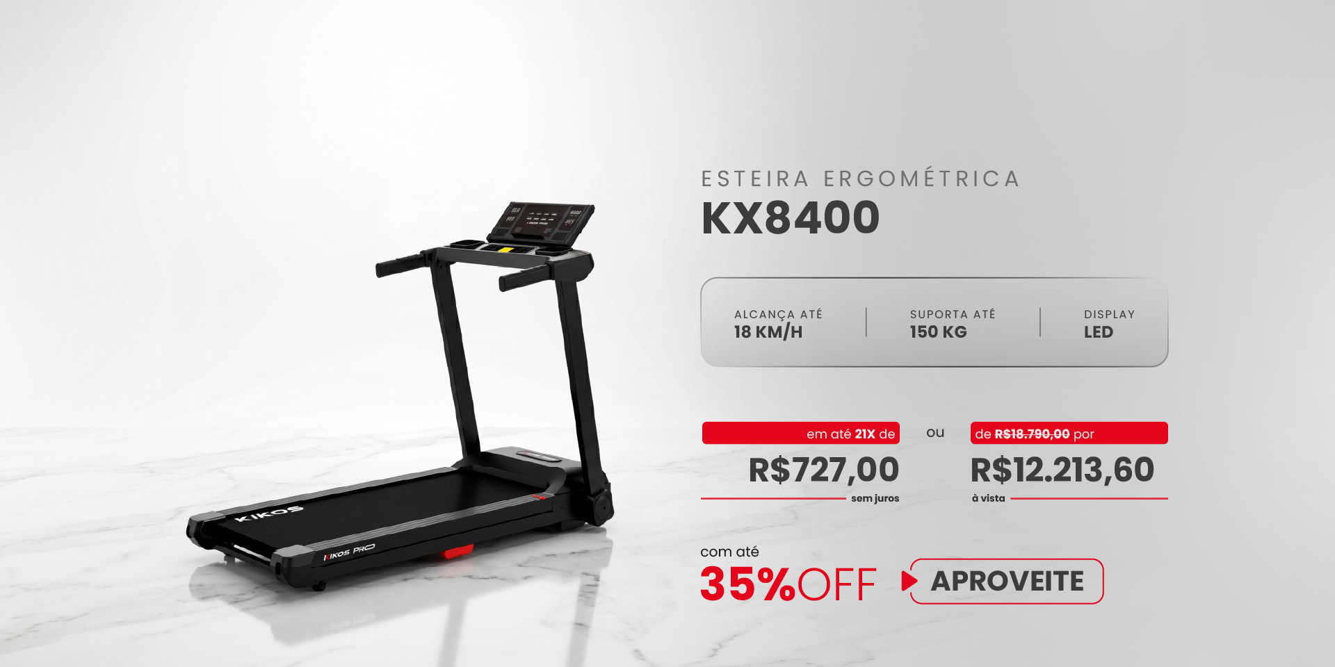 Esteira Kikos KX8400 com 35% de desconto à vista ou em até 21 vezes sem juros
