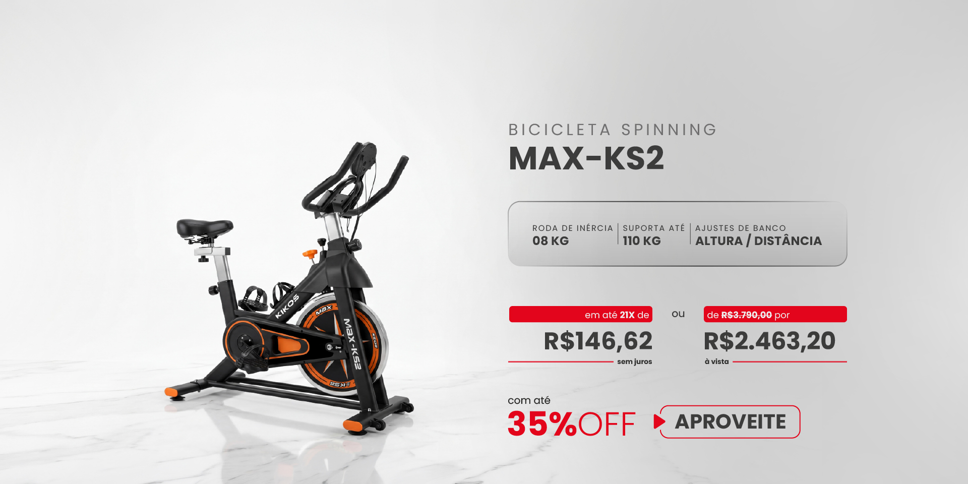 Bicicleta Spinning Kikos MAX-KS2 com 35% de desconto à vista ou em até 21 vezes sem juros