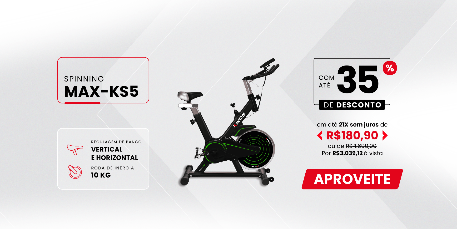 Bicicleta Spinning Kikos MAX-KS5 com 35% de desconto à vista ou em até 21 vezes sem juros