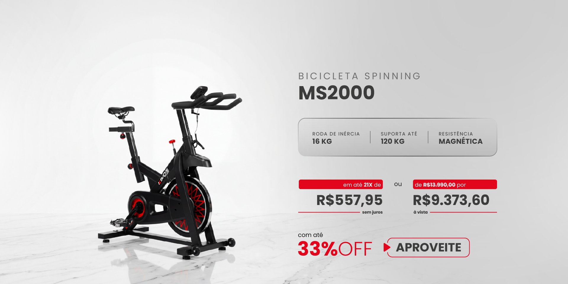 Bicicleta Spinning Kikos MS2000 com 33% de desonto à vista ou em até 21 vezes sem juros