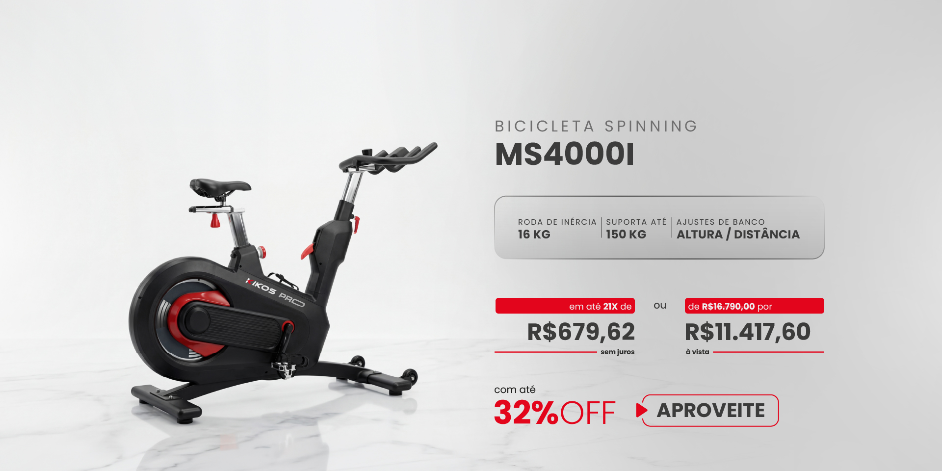Bicicleta Spinning Kikos MS40000i com 32% de desconto à vista ou em até 21 vezes sem juros