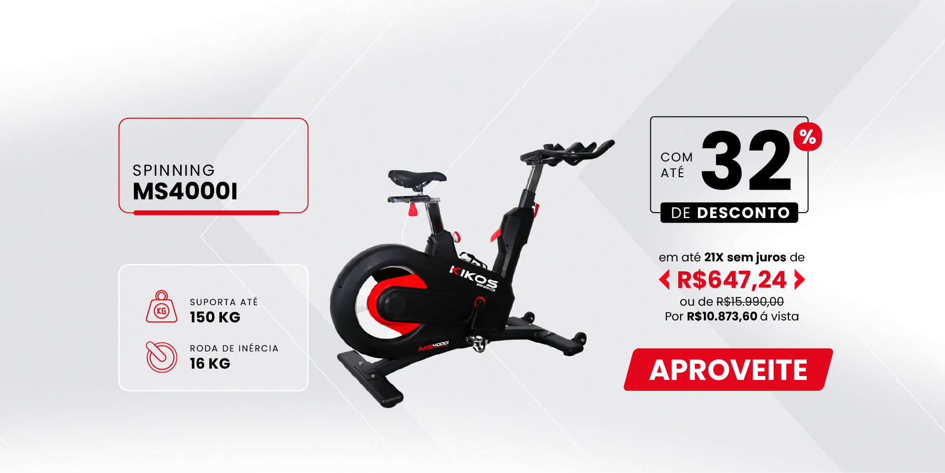 Bicicleta Spinning Kikos MS4000i com 32% de desconto à vista ou em até 21 vezes sem juros