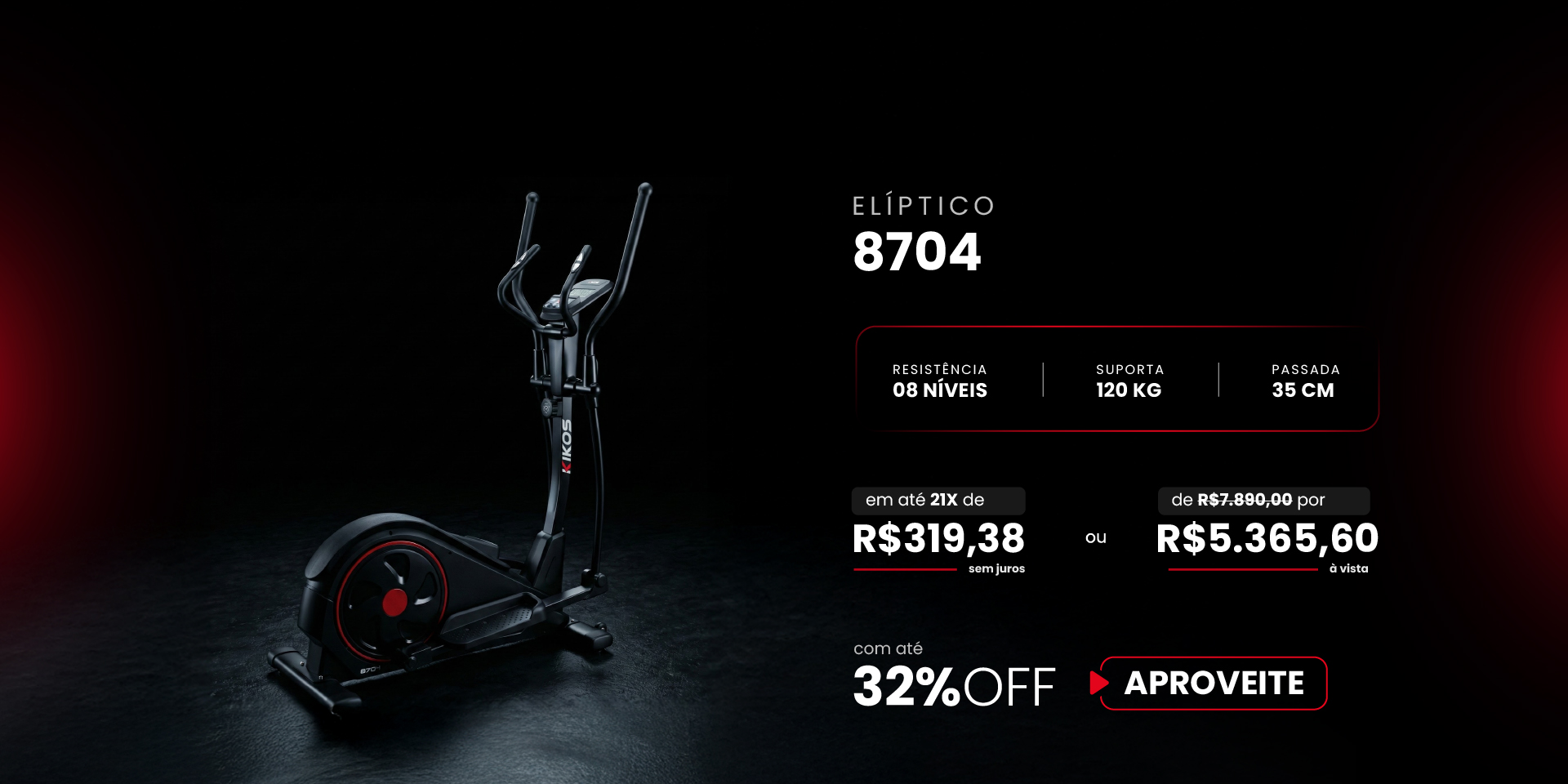 Elíptico Kikos 8704 com 32% de desconto à vista ou em até 21 vezes sem juros