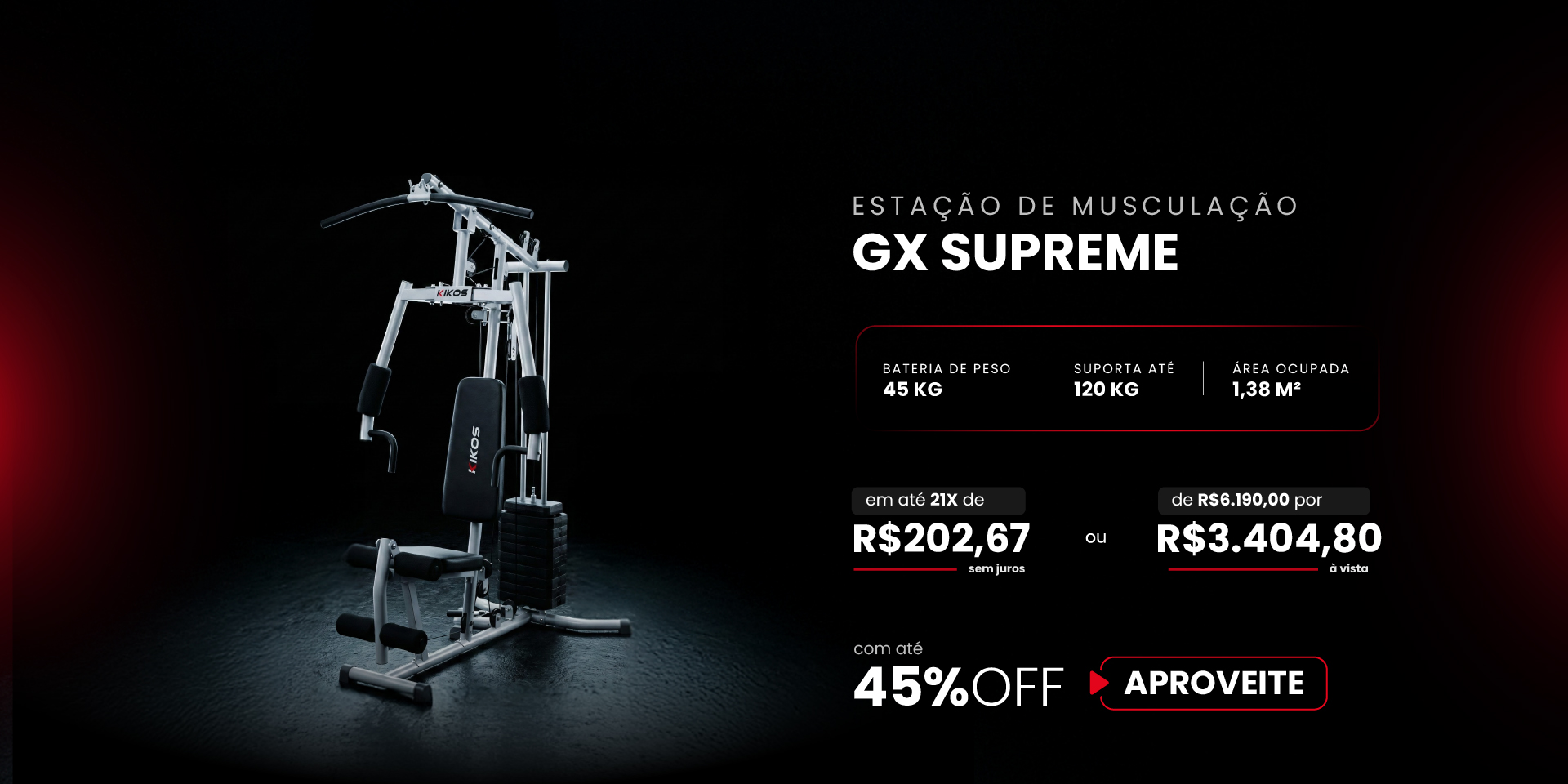Estação e Musculação Kikos GX Supreme com 45% de desconto à vista ou em até 21 vezes sem juros