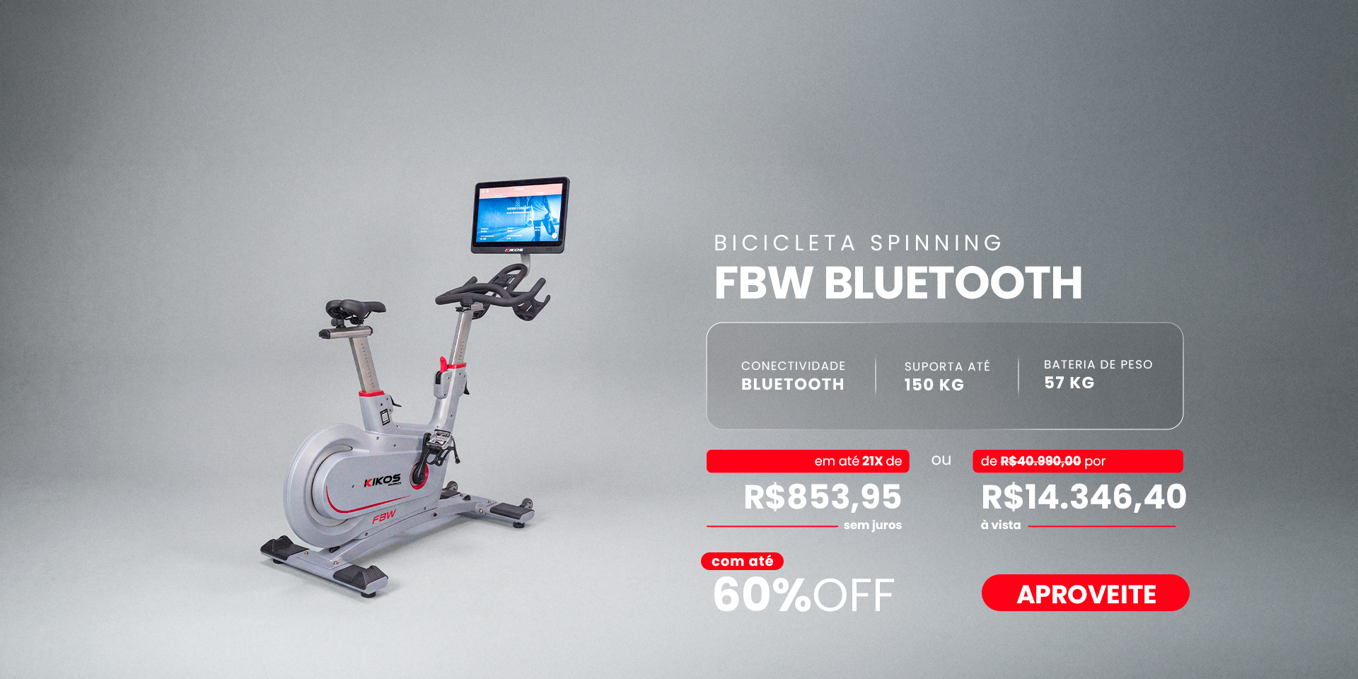 Bicicleta Spinning KIKOS FBW BLUTOOTH com 60% com desconto à vista ou até 21 vezes sem juros