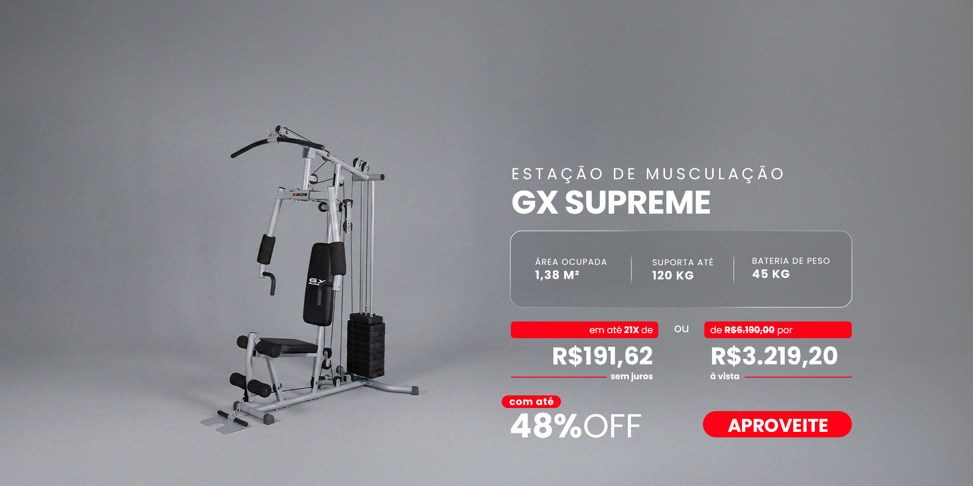 Estação de Musculação KIKOS GX Supreme com 48% de desconto à vista ou até 21 vezes sem juros