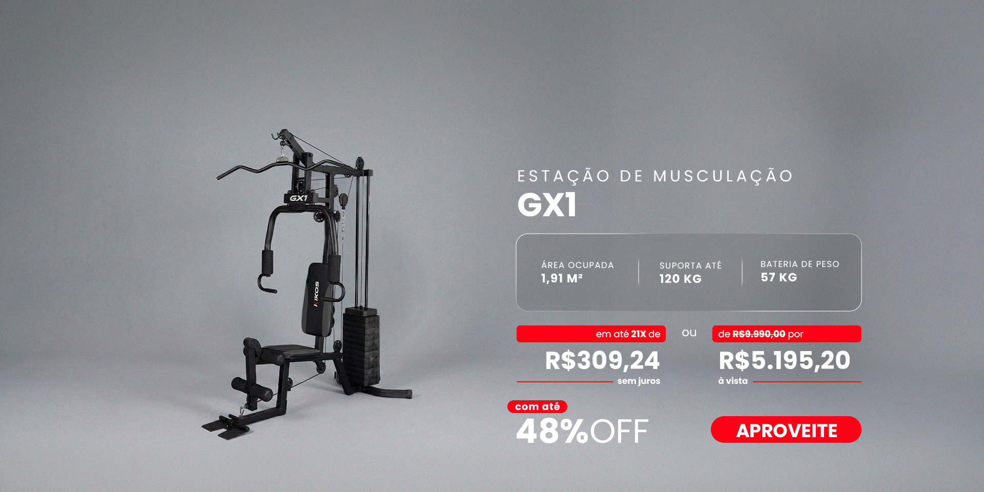 Estação de Musculação KIKOS GX1 com 48% de desconto à vista ou até 21 vezes sem juros