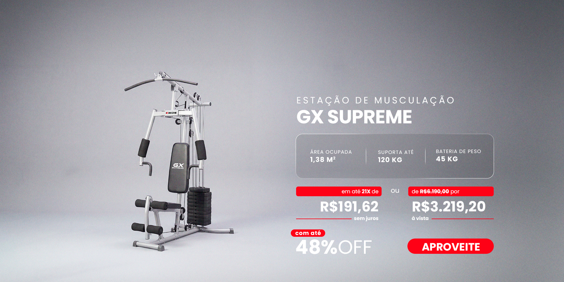 Estação de Musculação KIKOS GX SUPREME com 48% de desconto à vista ou até 21 vezes sem juros