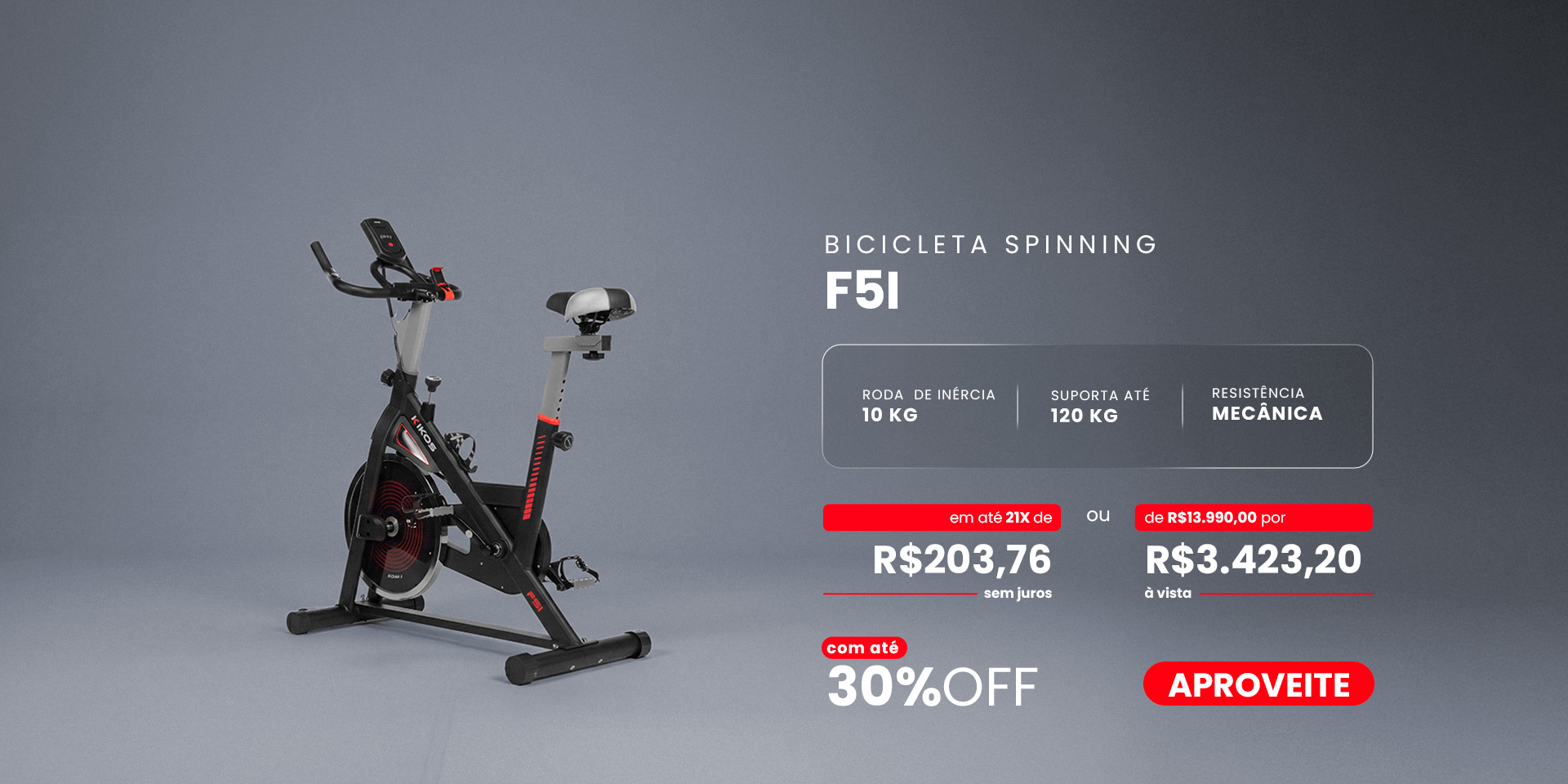 Bicicleta Spinning Kikos F5i com 30% de desconto à vista ou em até 21 vezes sem juros