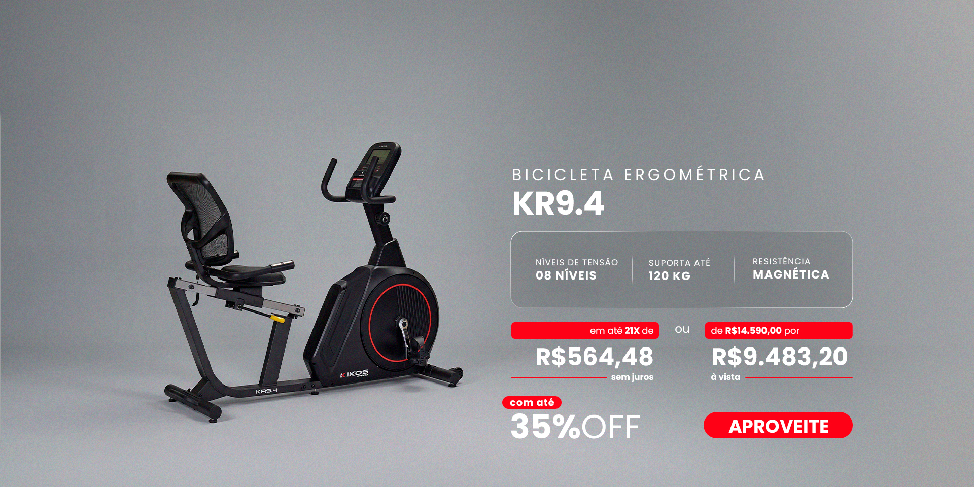 Bicicleta Ergométrica KIKOS KR9.4 com 35% de desconto à vista ou até 21 vezes sem juros