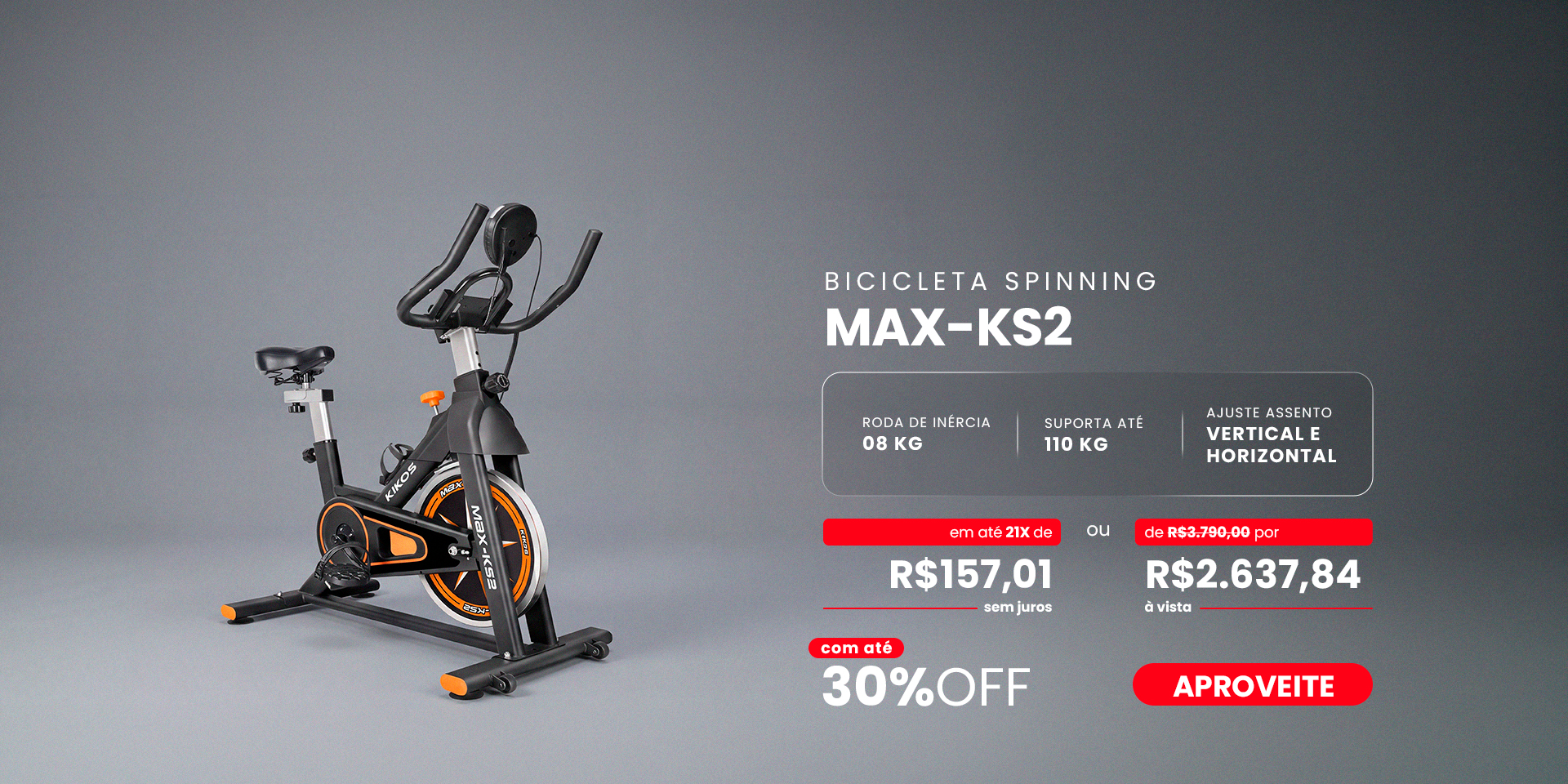 Bicicleta Ergométrica Spinning KIKOS MAX-KS2 com 30% de desconto à vista ou até 21 vezes sem juros