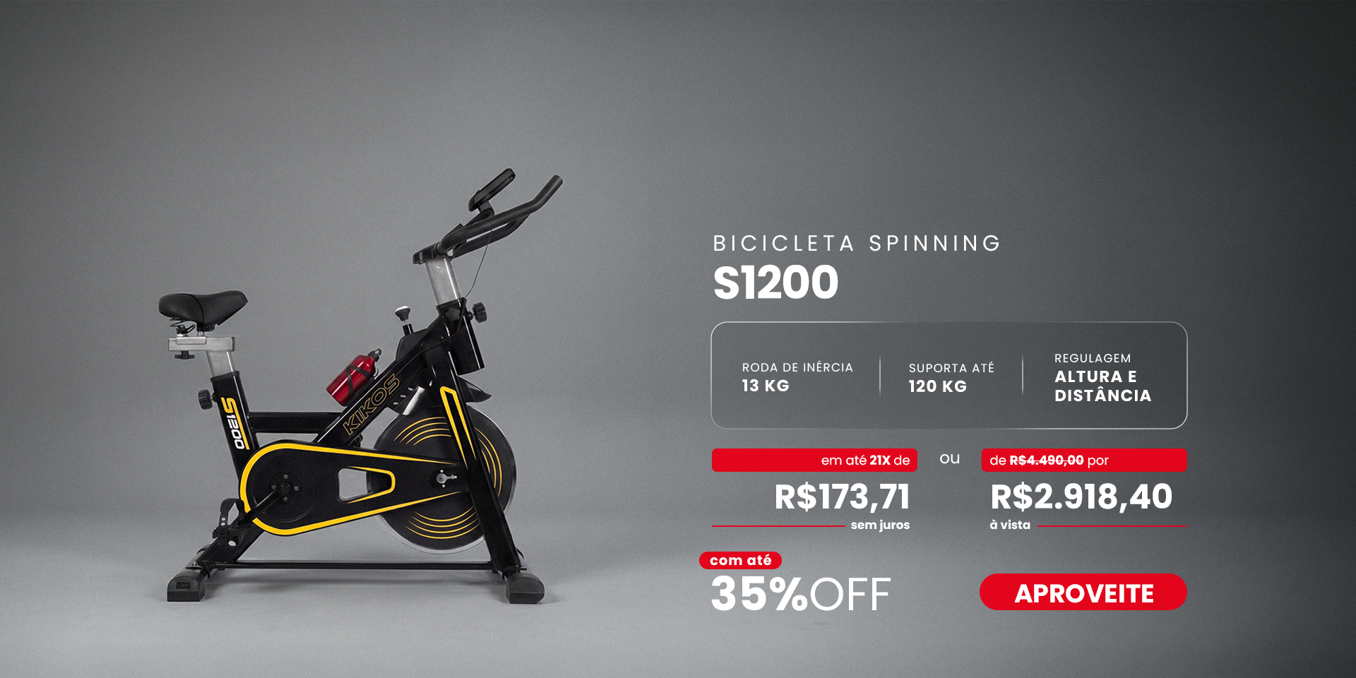 Bicicleta Spinning Kikos S1200 com 35% de desconto à vista ou em até 21 vezes sem juros