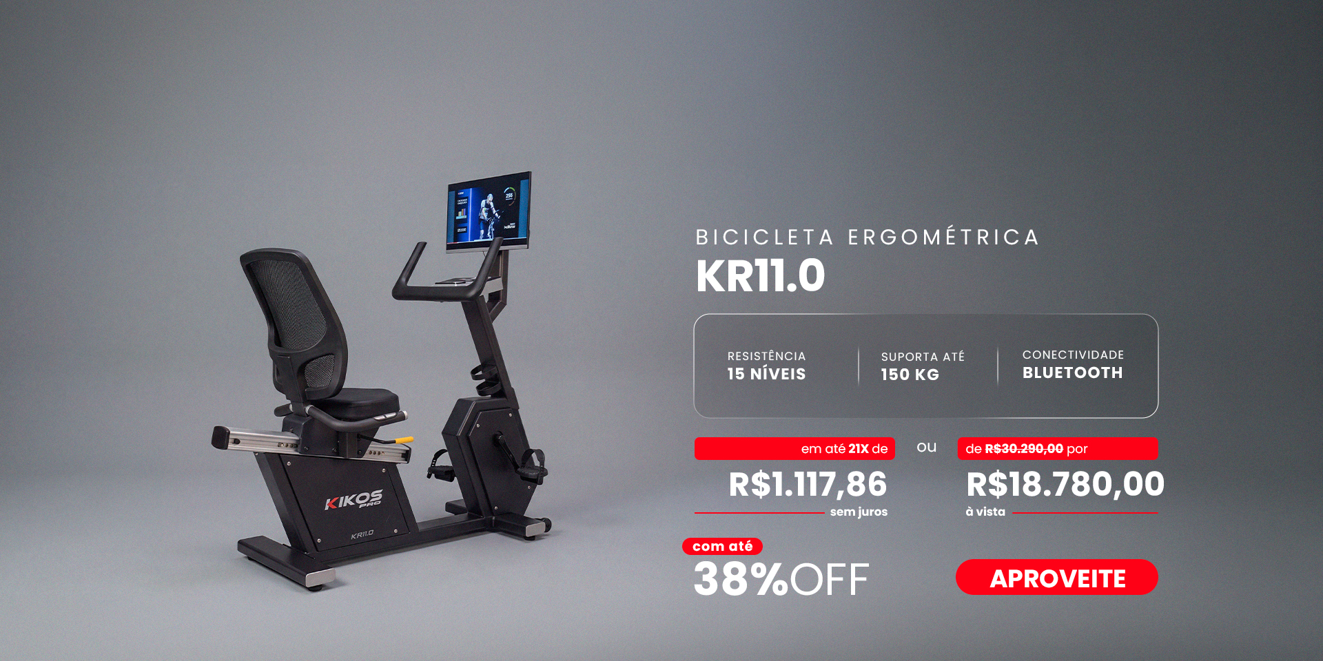 Bicicleta Ergométrica KIKOS KR11.0 com 38% de desconto à vista ou até 21 vezes sem juros