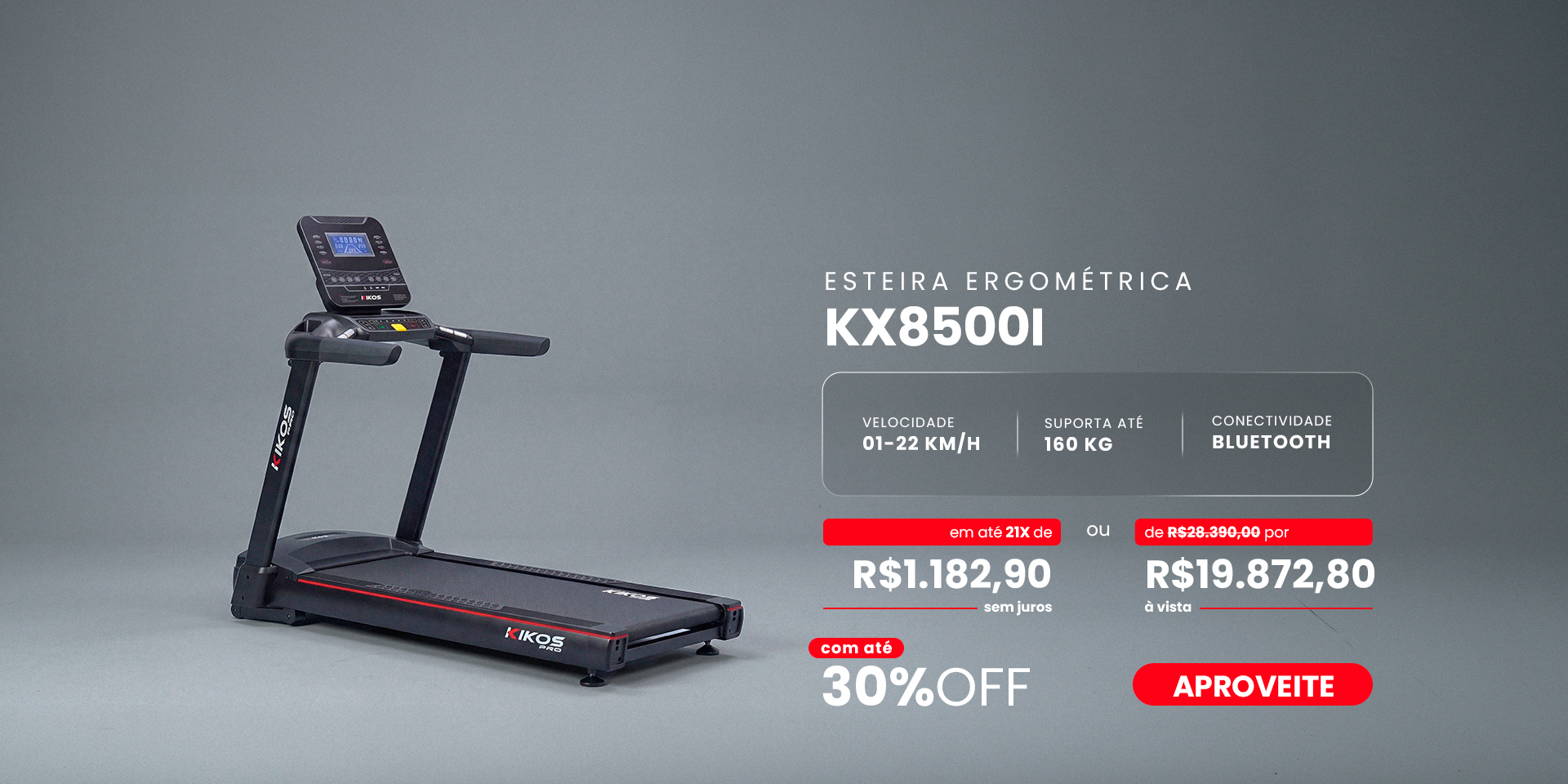 Esteira Ergométrica KIKOS KX8500i com 30% de desconto à vista ou até 21 vezes sem juros