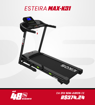 Esteira Ergométrica Kikos Max-K3i com 48% de desconto à vista ou em até 21 vezes sem juros